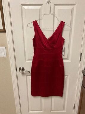 NWT.  Antonio Melani size 0 red satin special occasion dress.